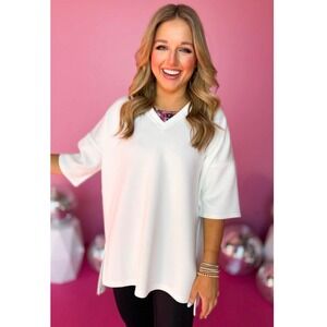 SSYS The Label Ivory V Neck Air Tent Top Short Sleeve Tunic Top Oversized S/M